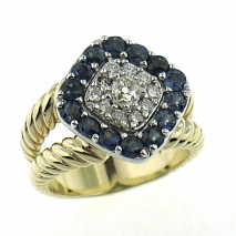 Sapphire Diamond Ring with a Twisted Band
