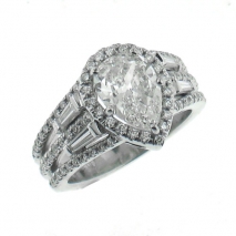 Platinum Pear Shaped Three Row Engagement Ring