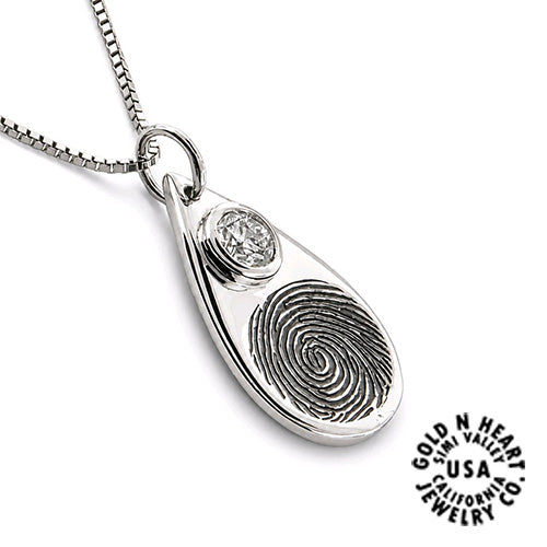 14K Solid Gold Custom Fingerprint Memorial Pendant with Birthstone or Diamond