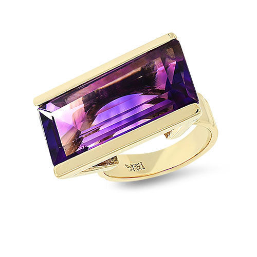 East/West Amethyst Ring In 14K Yellow Gold Pre-Owned