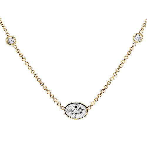 Bezel Set Lab Created Oval Diamond Necklace