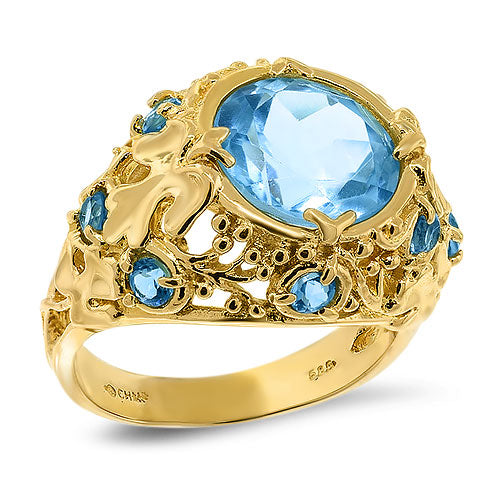 Blue Topaz Ornate Dome Ring Pre-Owned
