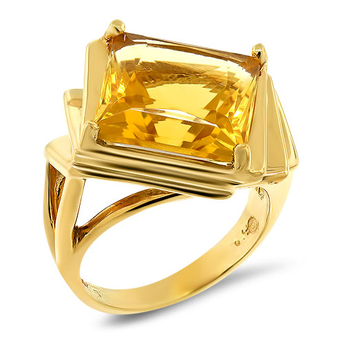 Princess Cut Citrine Ring in 14K Yellow Gold Pre-Owned