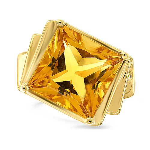 Princess Cut Citrine Ring in 14K Yellow Gold Pre-Owned