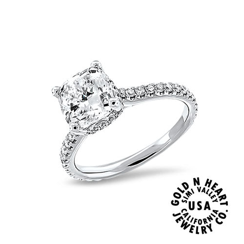 Hidden Halo Cushion Center Cathedral Solitaire in 18K White Gold