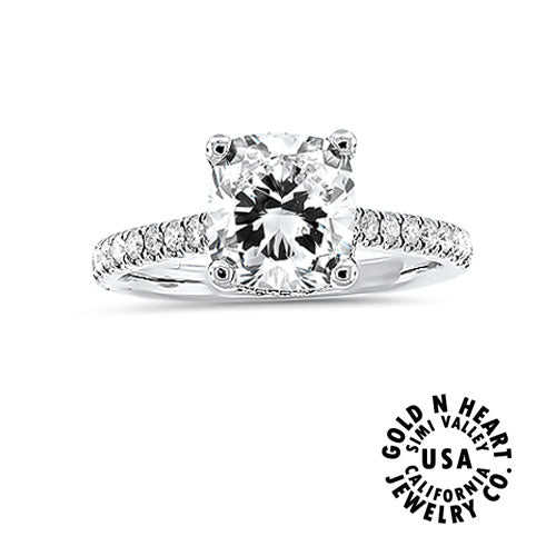 Hidden Halo Cushion Center Cathedral Solitaire in 18K White Gold