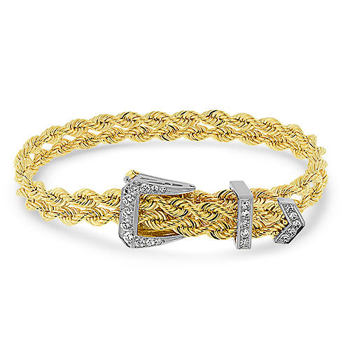 Diamond Double Rope Chain Buckle Bracelet 14K Yellow Pre-Owned