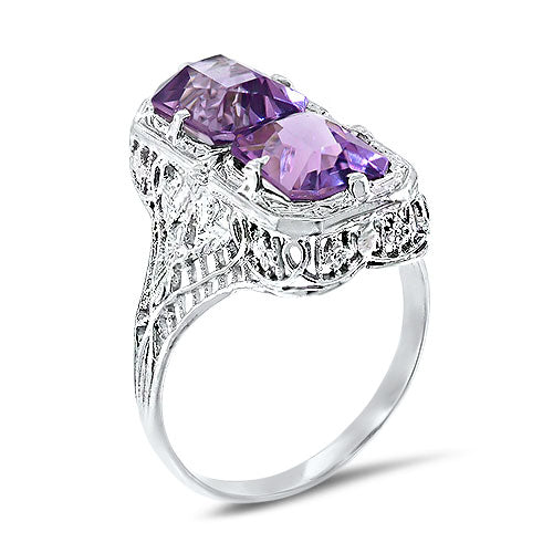 Mid-Century Amethyst Ring in 14k White Gold Pre-Owned