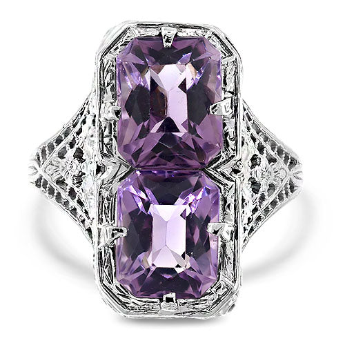 Mid-Century Amethyst Ring in 14k White Gold Pre-Owned