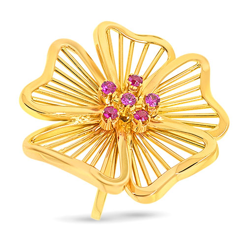 Vintage Flower Ring with Pink Sapphires - Handmade 14k Gold Pre-Owned