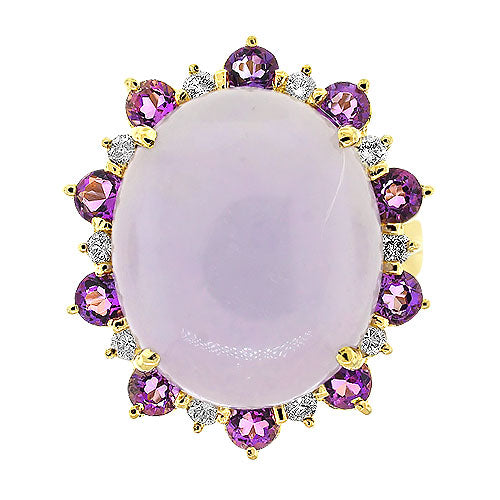 Lavender Jade with Amethyst & Diamonds Ring Pre-Owned