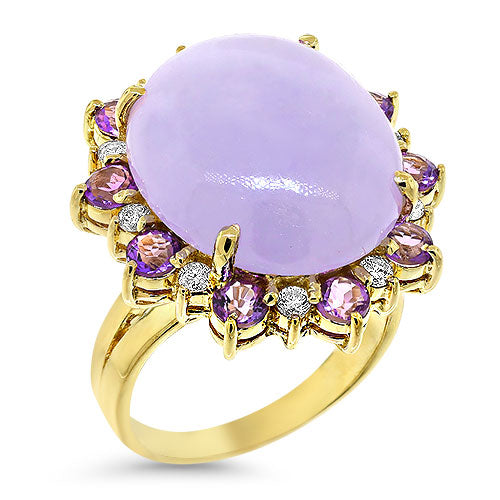 Lavender Jade with Amethyst & Diamonds Ring Pre-Owned