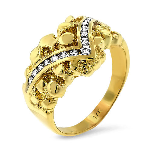 Channel Set Diamonds in Chevron Nugget Ring