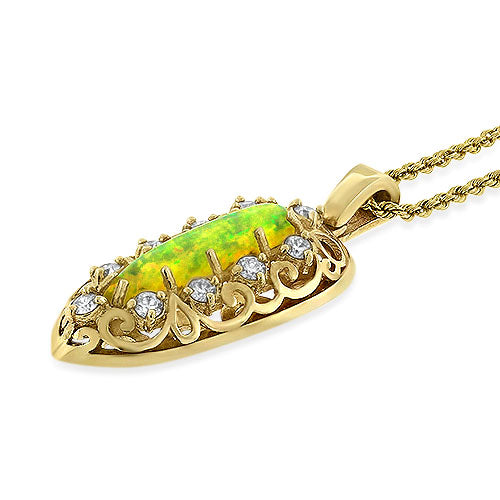 Custom Opal & Diamond Pendant in 14K Pre-Owned