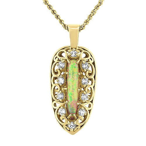 Custom Opal & Diamond Pendant in 14K Pre-Owned