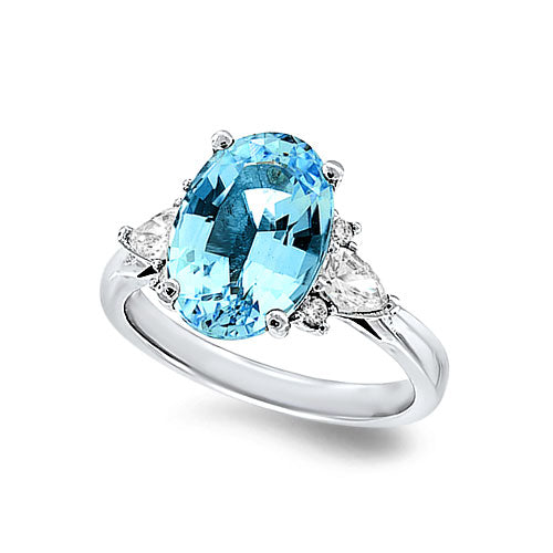 Natural Oval Aquamarine and Diamond Ring in 14K White Gold