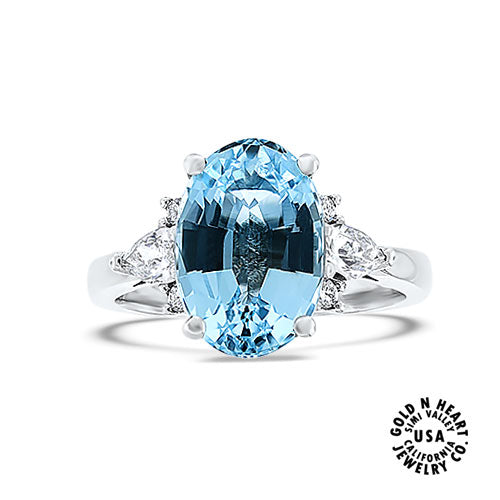 Natural Oval Aquamarine and Diamond Ring in 14K White Gold