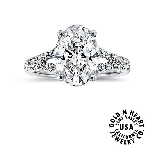Split Shank Oval Lab Grown Center with Natural Diamond Sides Engagement ring