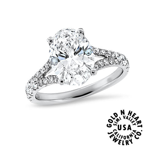Split Shank Oval Lab Grown Center with Natural Diamond Sides Engagement ring