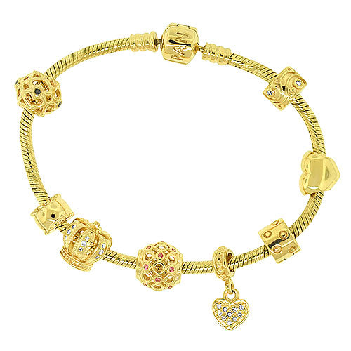 Solid 14k Gold Authentic Pandora Bracelet with Diamond Crown Charm Pre-Owned