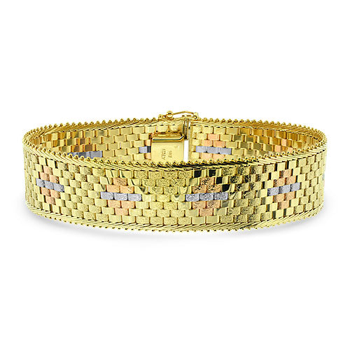 Tri Color Mesh Cuff Bracelet 14k Solid Gold Italian Made Pre-Owned