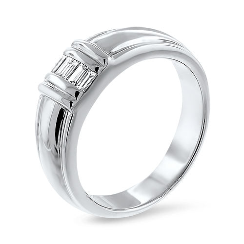 Men's Solid 18K White Gold Band with Baguette Diamonds Pre-Owned