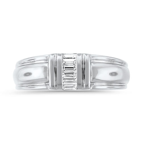 Men's Solid 18K White Gold Band with Baguette Diamonds Pre-Owned