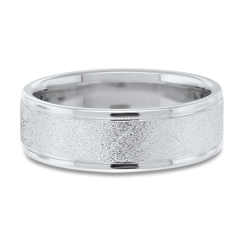Ice Frosted Mens Wedding Band - 14K White Gold