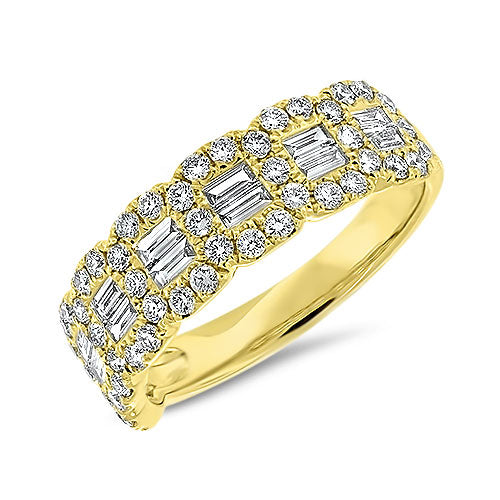 Baguette and Round Diamond Band set in 18K Yellow Gold