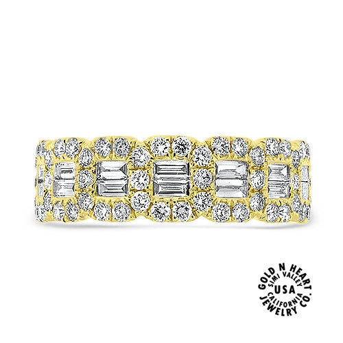 Baguette and Round Diamond Band set in 18K Yellow Gold