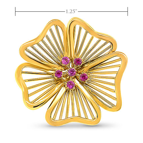Vintage Flower Ring with Pink Sapphires - Handmade 14k Gold Pre-Owned