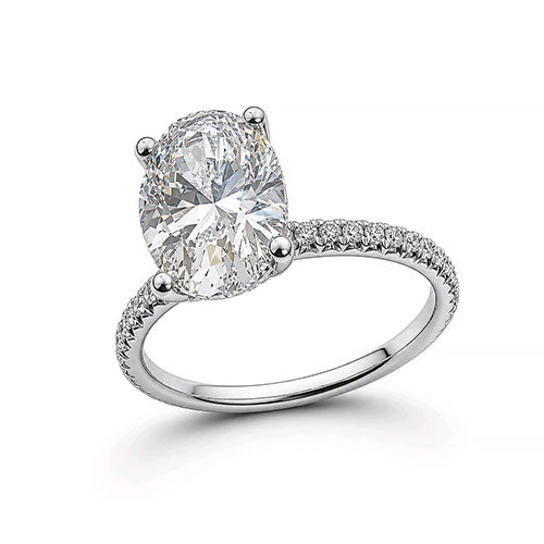 Oval 2ct. Center Lab Diamond With Natural Diamonds on Hidden Halo & Prongs Solitaire