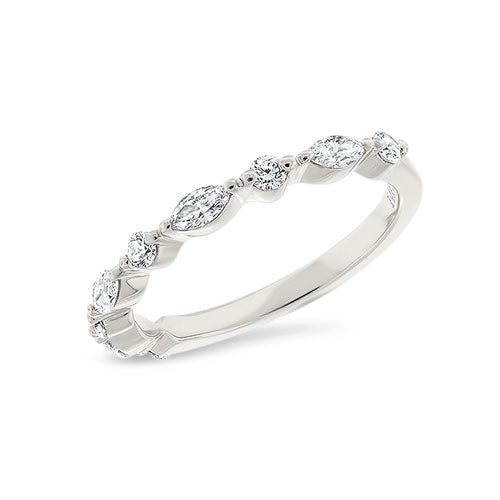 Alternating Round & Marquise Diamond Band with Double Prongs - White Gold