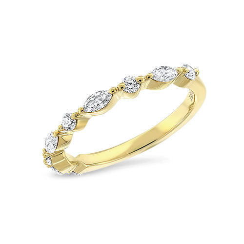 Alternating Round & Marquise Diamond Band with Double Prongs - Yellow Gold