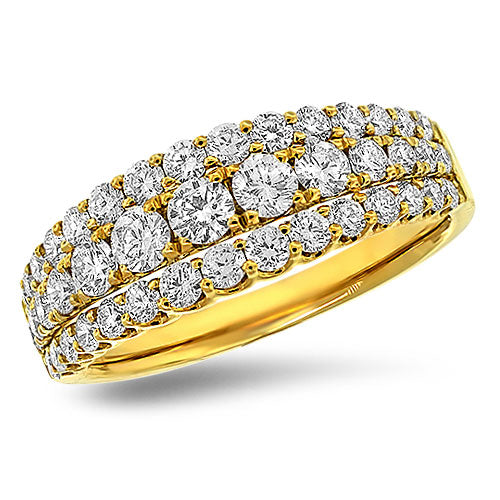 Three Row Diamond Band in 18K Yellow Gold