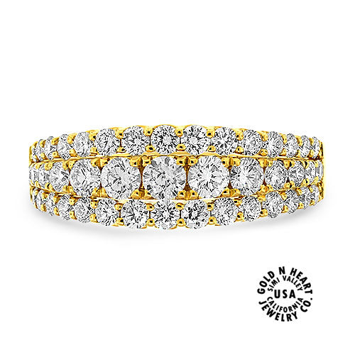 Three Row Diamond Band in 18K Yellow Gold
