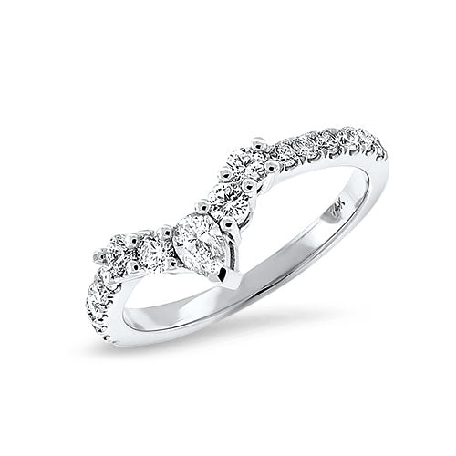 Curved Cheveron Shaped Wedding Band with Pear Shaped Diamond