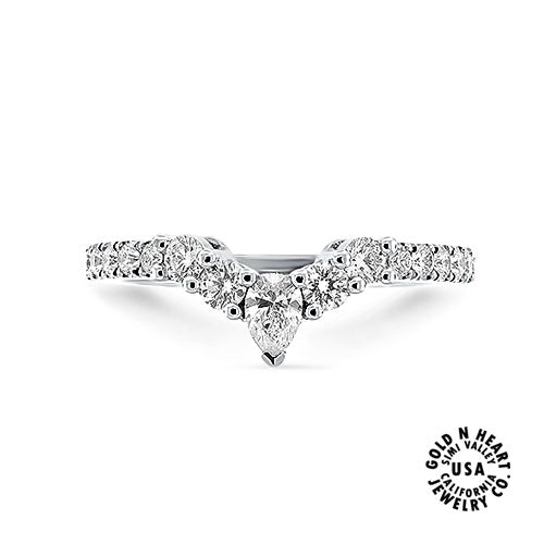 Curved Cheveron Shaped Wedding Band with Pear Shaped Diamond