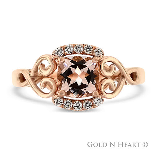 Double Heart Cushion Shape Morganite Ring