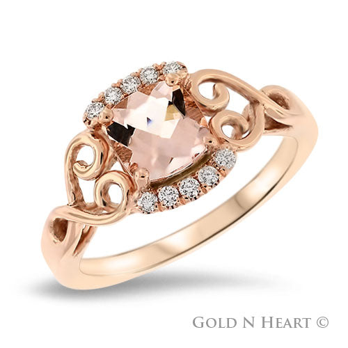 Double Heart Cushion Shape Morganite Ring