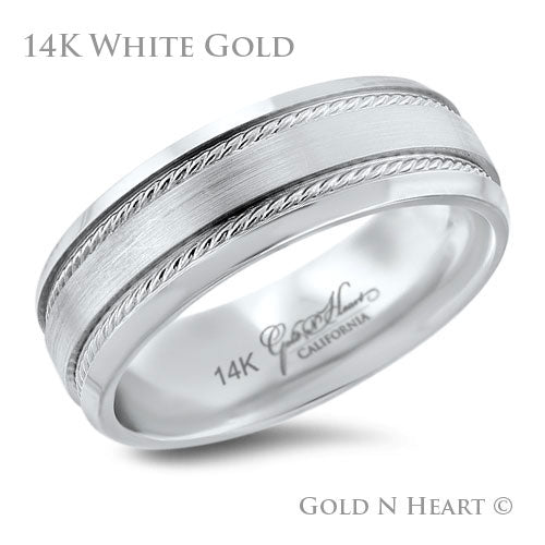 Twisted Rope Design 14K White Gold Wedding Band
