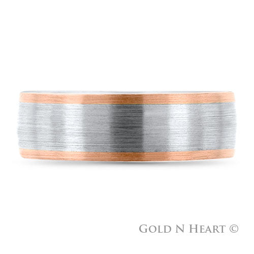 Brushed Two Tone Wedding Band - 14k White and Rose Gold