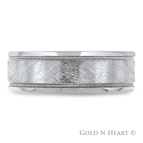 14K White Gold "Tree Bark" Finish Wedding Band