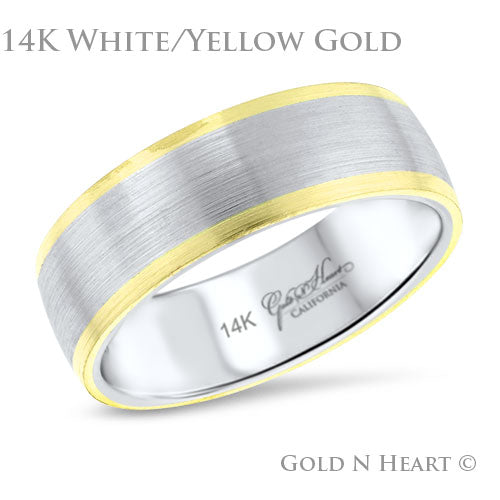 14K Gold Brushed Two Tone Yellow & White Wedding Band
