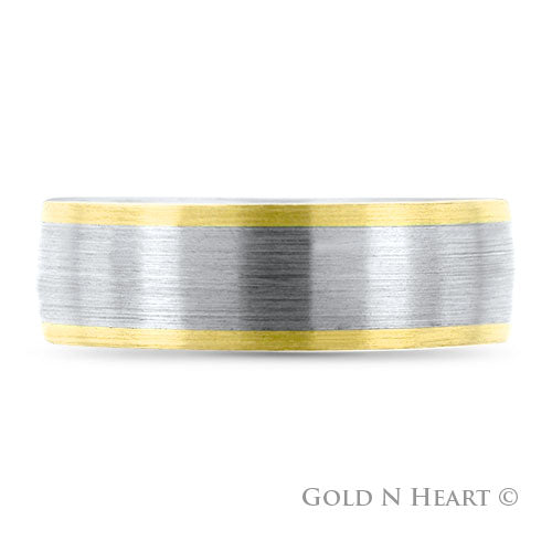 14K Gold Brushed Two Tone Yellow & White Wedding Band