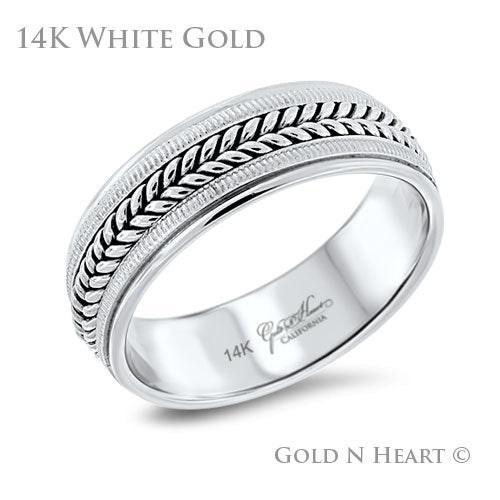 Mens Wedding Band with Hand-Made Braided Center and Milgrain Edge