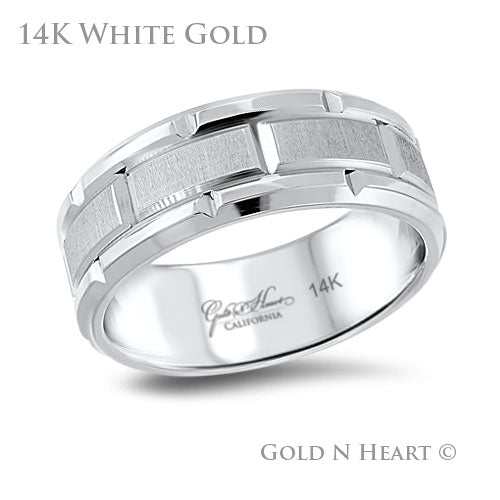 Concorde Mens Wide Chiseled Wedding Band 14K White Gold