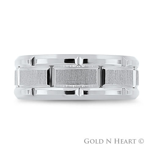 Concorde Mens Wide Chiseled Wedding Band 14K White Gold