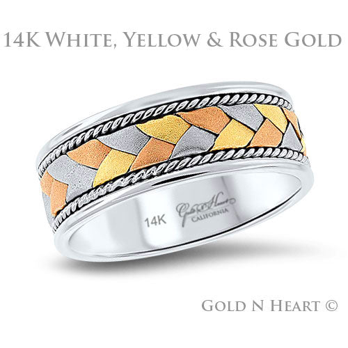 Three Color Gold Braided Hand-Made Wedding Band