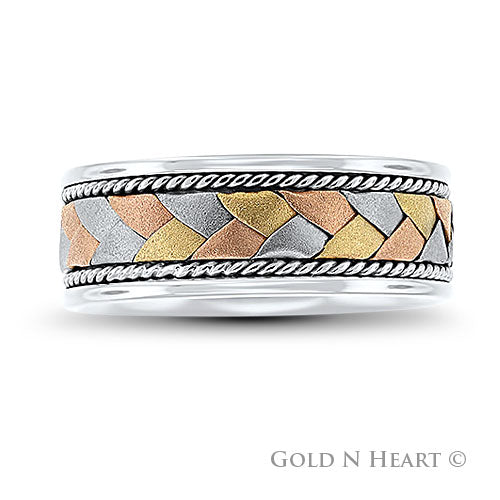 Three Color Gold Braided Hand-Made Wedding Band